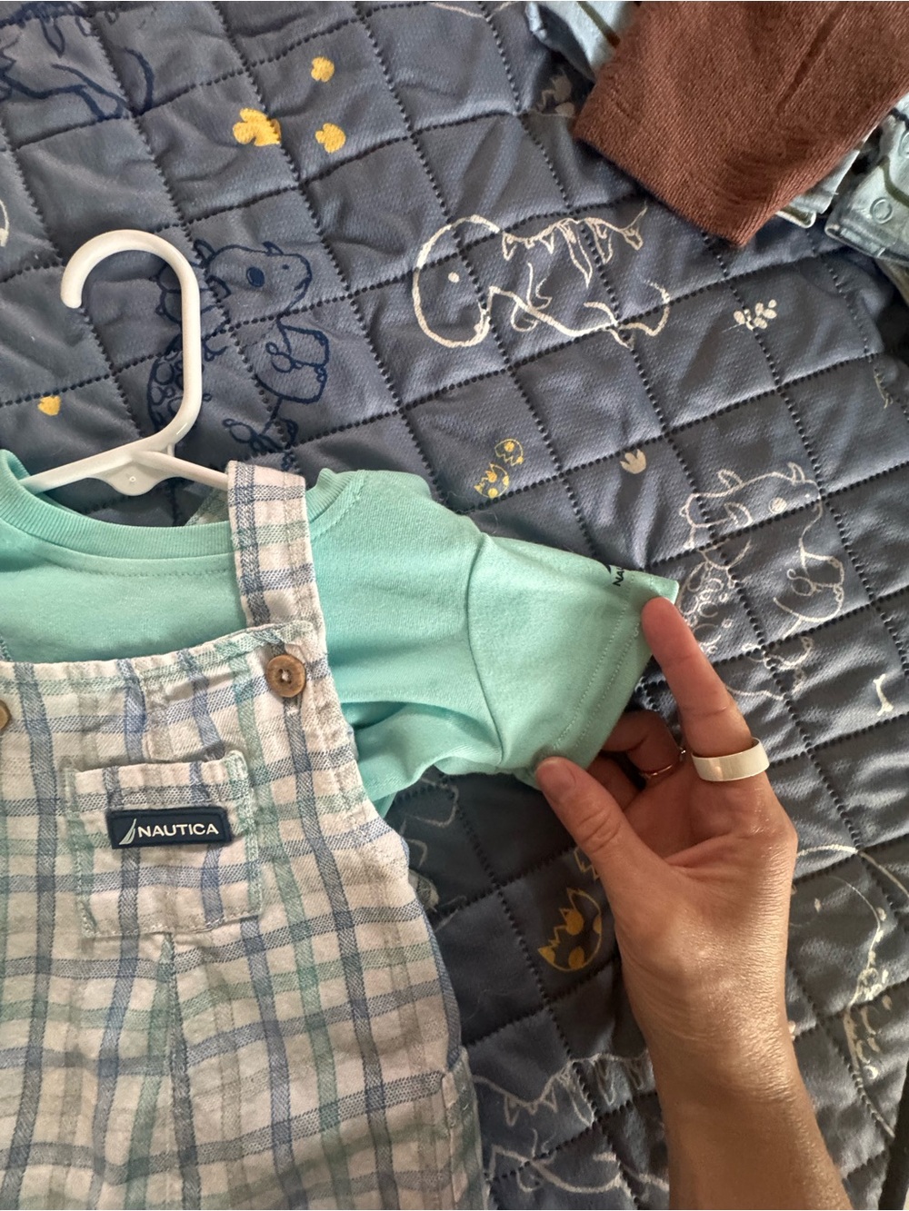 Nautica Baby Mint Green Tee with Plaid Overalls